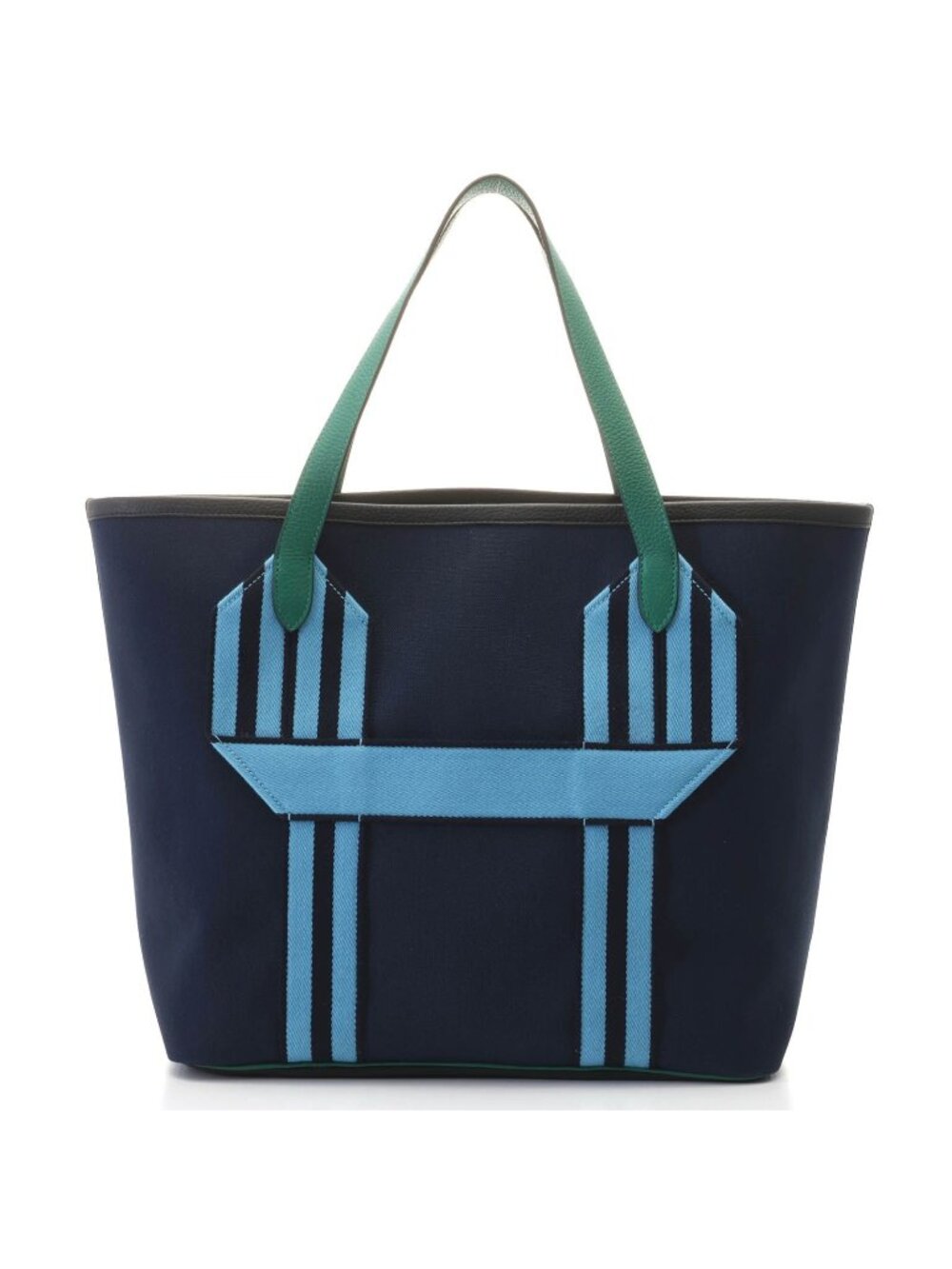 Hermes Pursangle GM Navy Marine Vert Vertigo Tote Bag Canvas Taurillon Clemence
